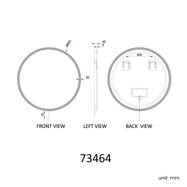 Grace Battery Powered Illuminated LED Mirror 600mm