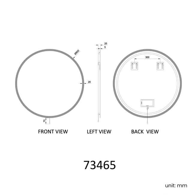 Grace Battery Powered Illuminated LED Mirror 800mm