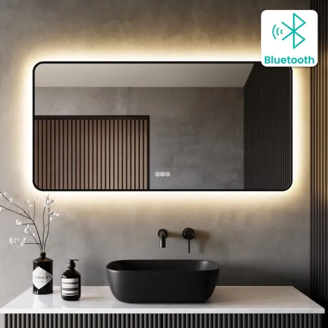 Mila Black Framed Backlit Illuminated LED Mirror With BLUETOOTH Speaker 600x1200mm