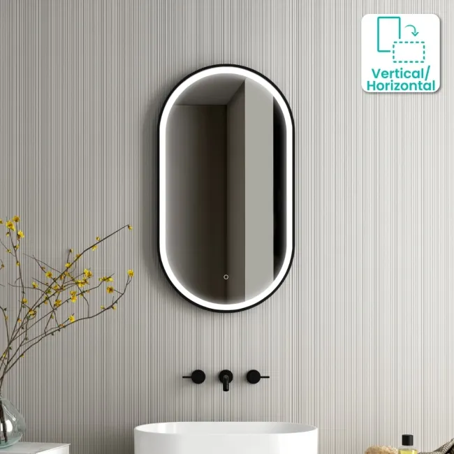 Ada Pill Black Framed Illuminated LED Mirror 900x500mm