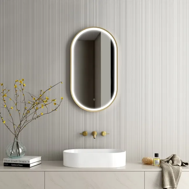 Ada Pill Brushed Brass Illuminated LED Mirror 900x500mm