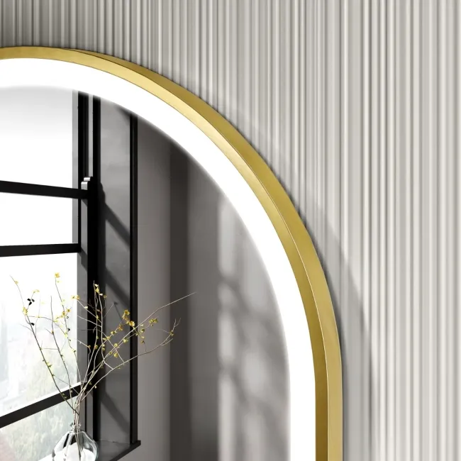 Ada Pill Brushed Brass Illuminated LED Mirror 900x500mm