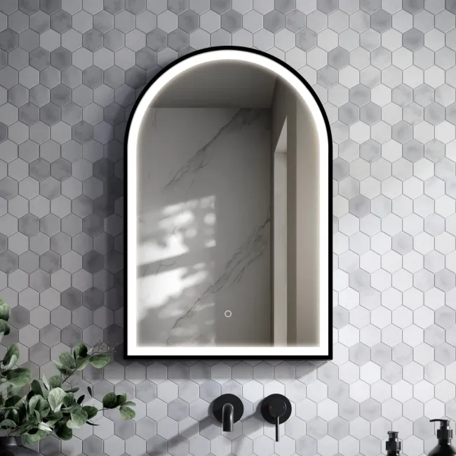 Maya Black Framed Arched Illuminated LED Mirror 750x500mm