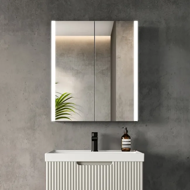 Selma Battery Powered Matt Black Illuminated LED Mirror Cabinet 700x600mm