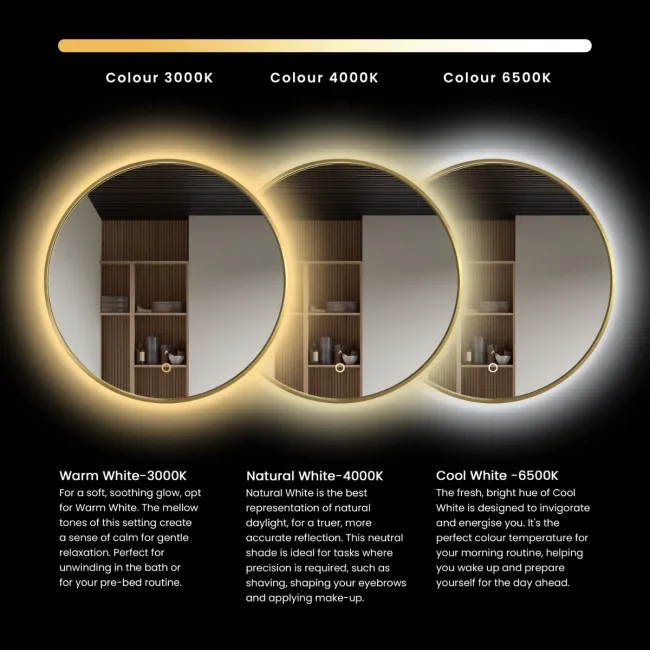 Ada Pill Brushed Brass Backlit Illuminated LED Mirror With BLUETOOTH Speaker 900x500mm