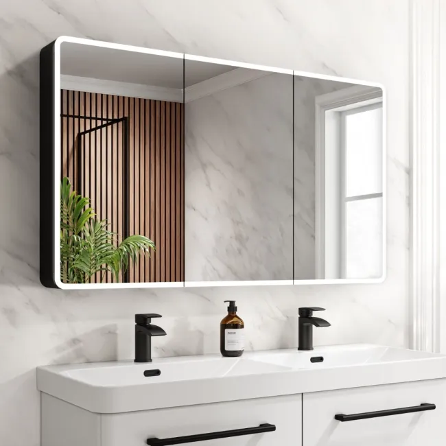 Aurora Battery Powered Matt Black Illuminated LED Mirror Cabinet 700x1200mm