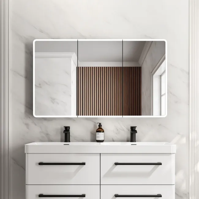 Aurora Battery Powered Matt Black Illuminated LED Mirror Cabinet 700x1200mm