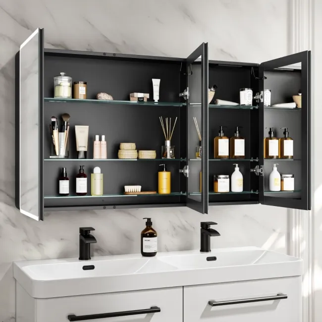 Aurora Battery Powered Matt Black Illuminated LED Mirror Cabinet 700x1200mm