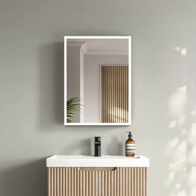 Esme Battery Powered Matt Black Illuminated LED Mirror Cabinet 600x450mm