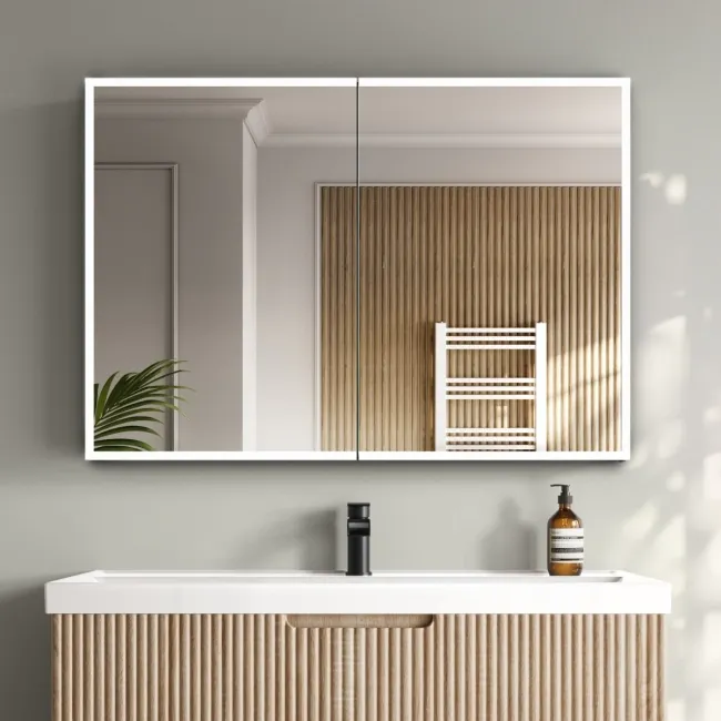 Esme Battery Powered Matt Black Illuminated LED Mirror Cabinet 700x1000mm