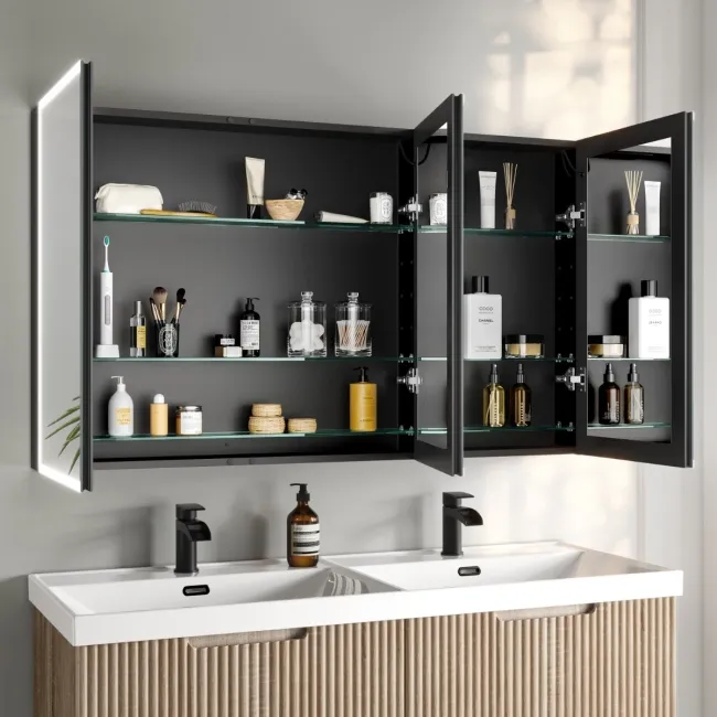 Esme Battery Powered Matt Black Illuminated LED Mirror Cabinet 700x1200mm