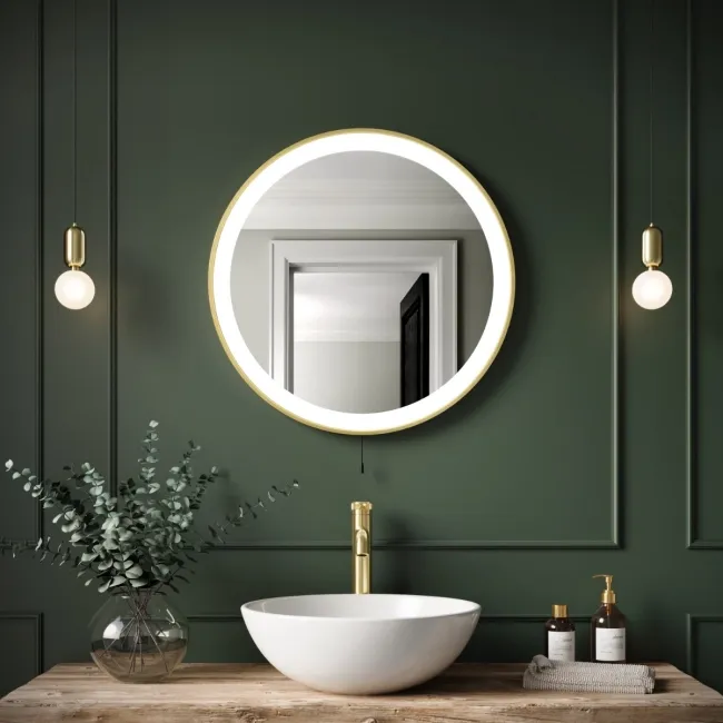 Delilah Battery Powered Brushed Brass Round Illuminated LED Mirror 600mm