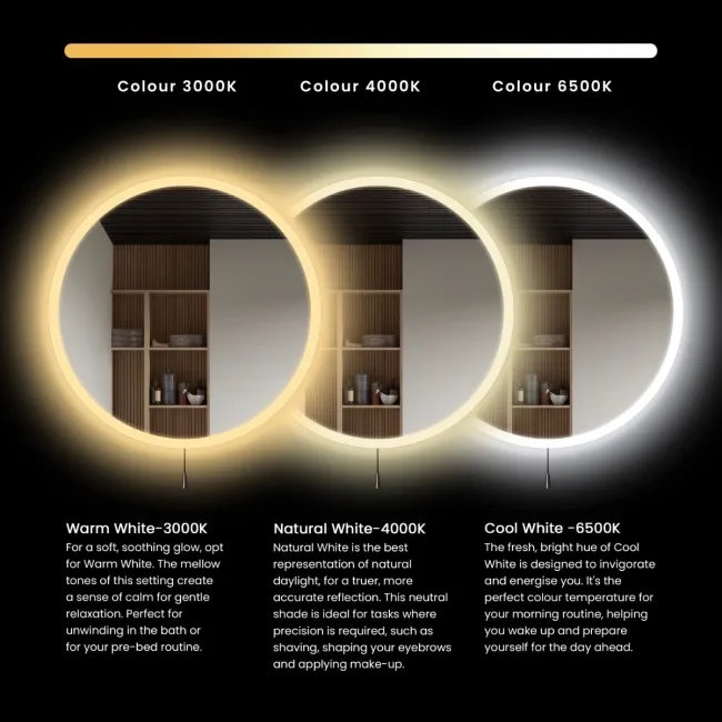 Delilah Battery Powered Brushed Brass Round Illuminated LED Mirror 600mm
