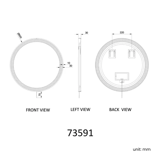 Delilah Battery Powered Brushed Brass Round Illuminated LED Mirror 600mm