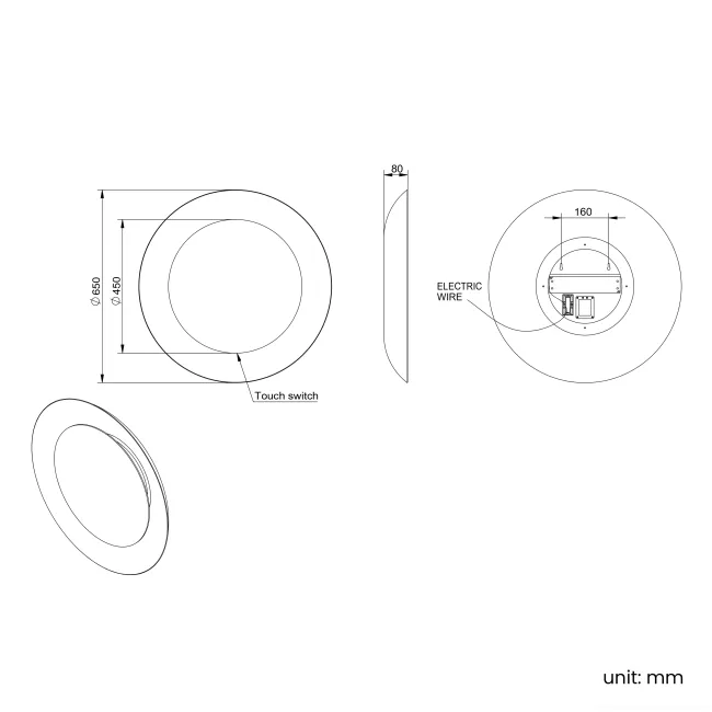 Georgia Pale Brushed Gunmetal Round Illuminated LED Mirror 650mm