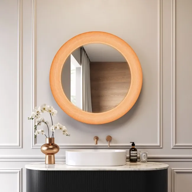 Georgia Pale Brushed Bronze Round Illuminated LED Mirror 850mm