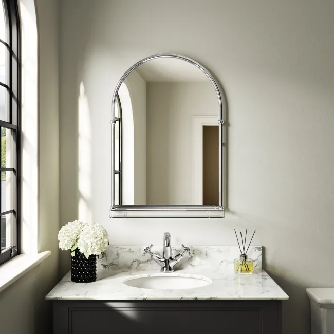Avoca Traditional Chrome Arched Mirror with Shelf 700x490mm