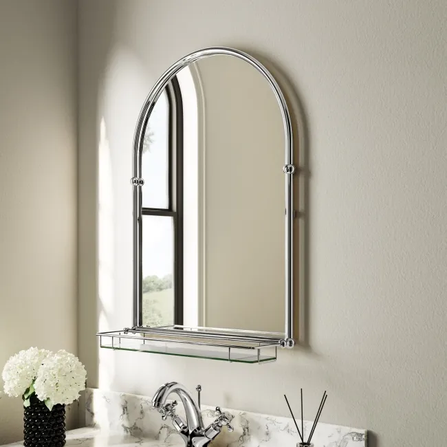 Avoca Traditional Chrome Arched Mirror with Shelf 700x490mm