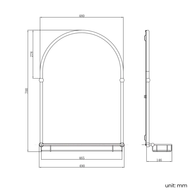 Avoca Traditional Chrome Arched Mirror with Shelf 700x490mm