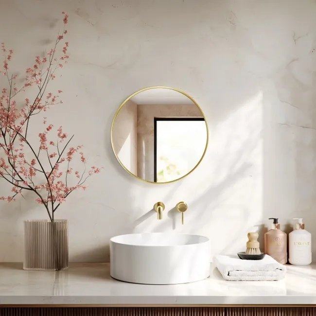 Paris Brushed Brass Round Bathroom Mirror 500mm