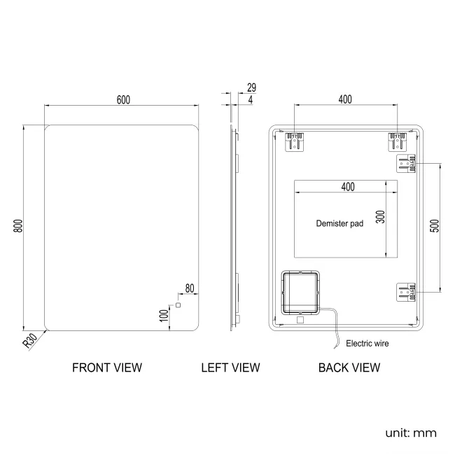 Clara Backlit LED Mirror 800x600mm