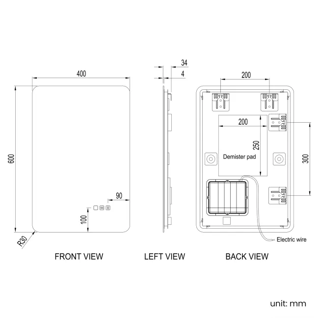 Clara Backlit LED Mirror LED Mirror With BLUETOOTH Speaker 600x400mm
