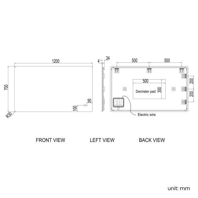 Clara Backlit LED Mirror With BLUETOOTH Speaker 700x1200mm