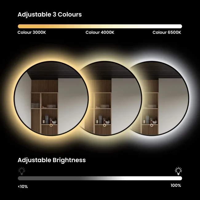 Paris Black Framed Round Backlit Illuminated LED Mirror 600mm