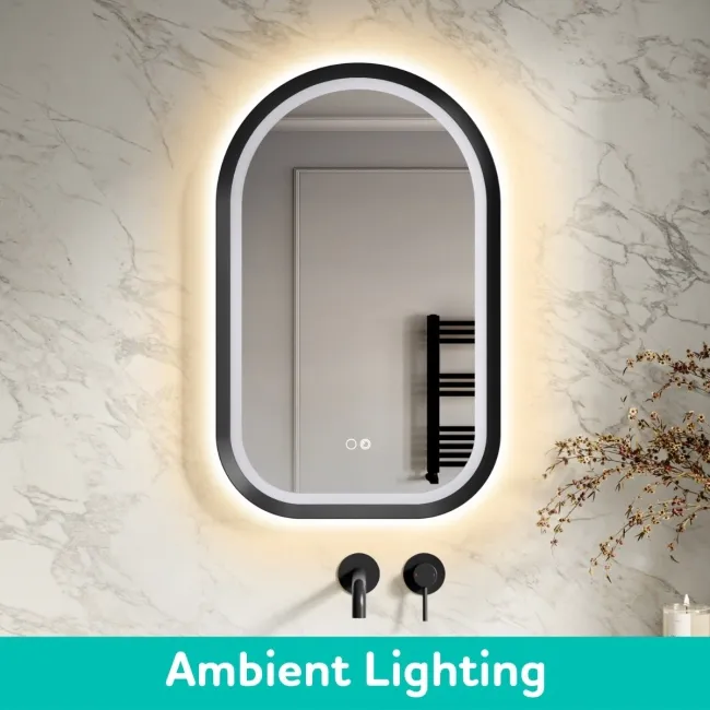 Isabel Matt Black Arched LED Mirror with Front & Back Illumination 800x500mm