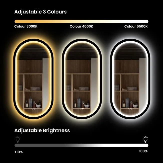 Isabel Matt Black Pill LED Mirror with Front & Back Illumination 1000x500mm