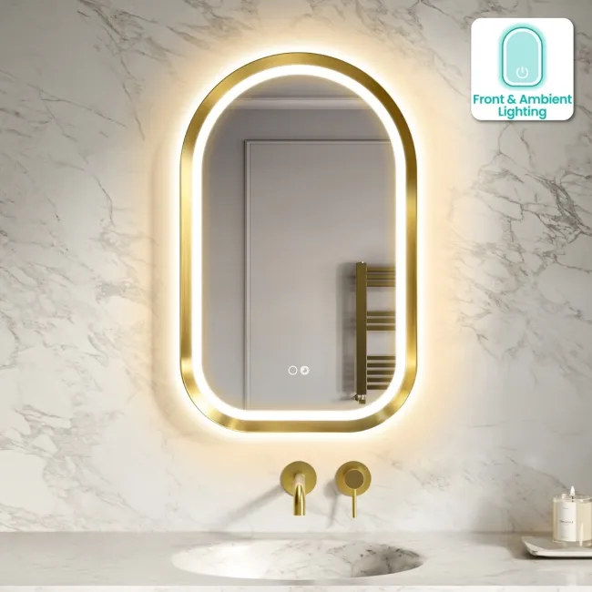 Isabel Brushed Brass Arched LED Mirror with Front & Back Illumination 800x500mm