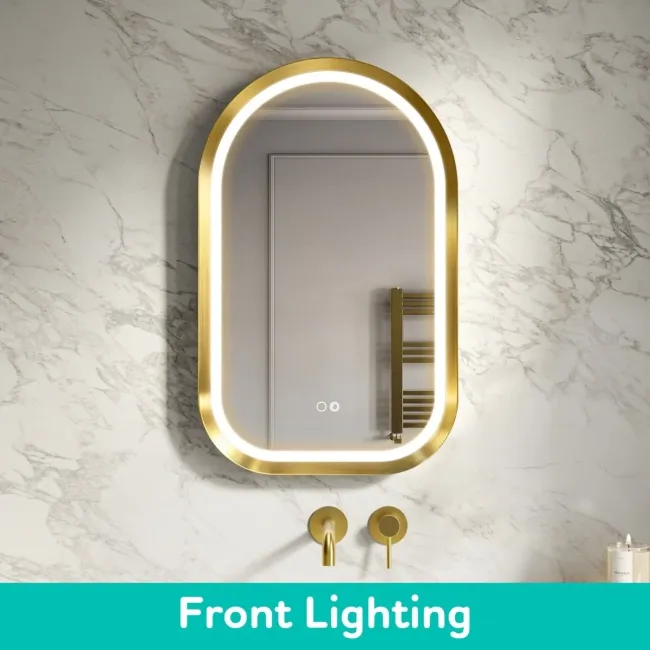 Isabel Brushed Brass Arched LED Mirror with Front & Back Illumination 800x500mm