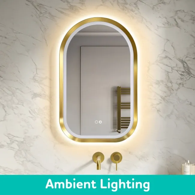 Isabel Brushed Brass Arched LED Mirror with Front & Back Illumination 800x500mm