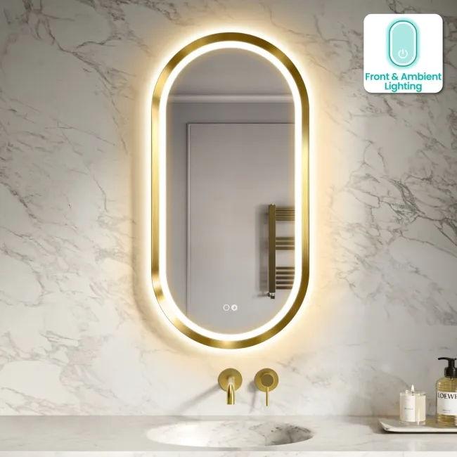 Isabel Brushed Brass Pill LED Mirror with Front & Back Illumination 1000x500mm