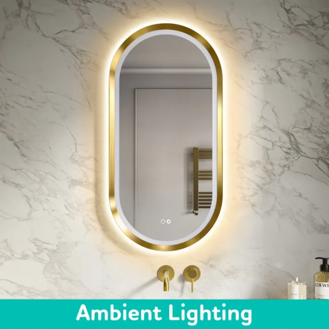 Isabel Brushed Brass Pill LED Mirror with Front & Back Illumination 1000x500mm