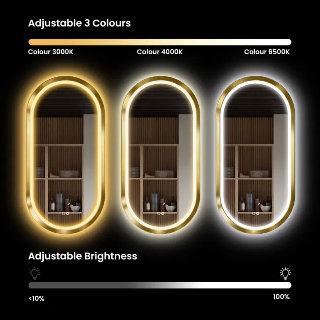 Isabel Brushed Brass Pill LED Mirror with Front & Back Illumination 1000x500mm