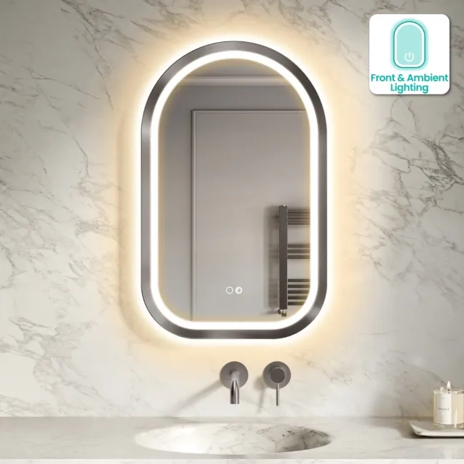 Isabel Brushed Gunmetal Arched LED Mirror with Front & Back Illumination 800x500mm