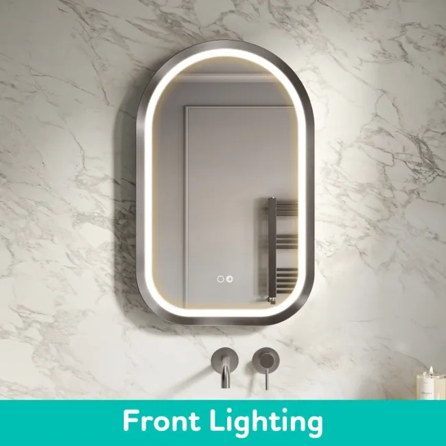 Isabel Brushed Gunmetal Arched LED Mirror with Front & Back Illumination 800x500mm