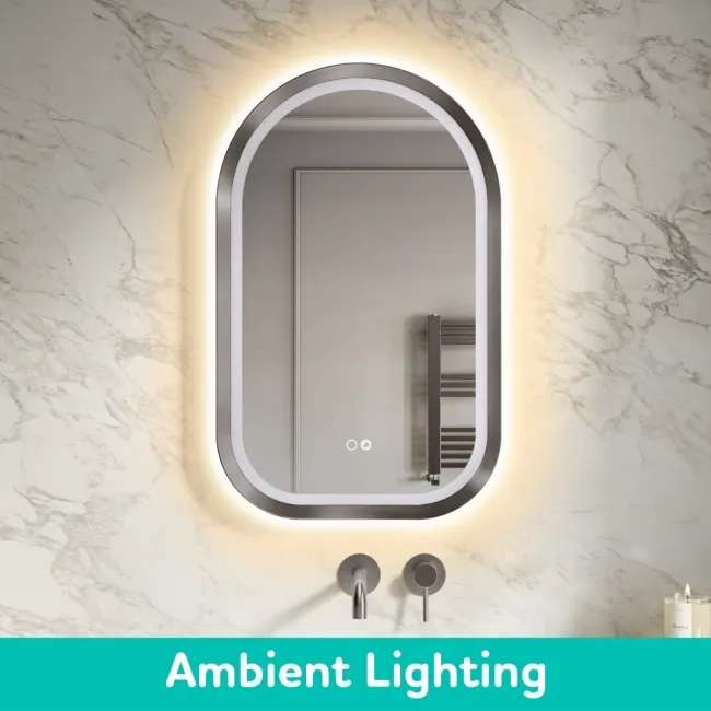 Isabel Brushed Gunmetal Arched LED Mirror with Front & Back Illumination 800x500mm