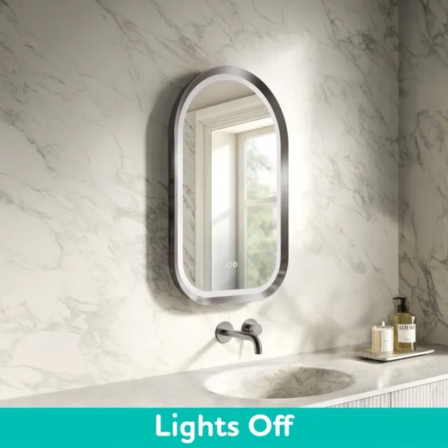 Isabel Brushed Gunmetal Arched LED Mirror with Front & Back Illumination 800x500mm