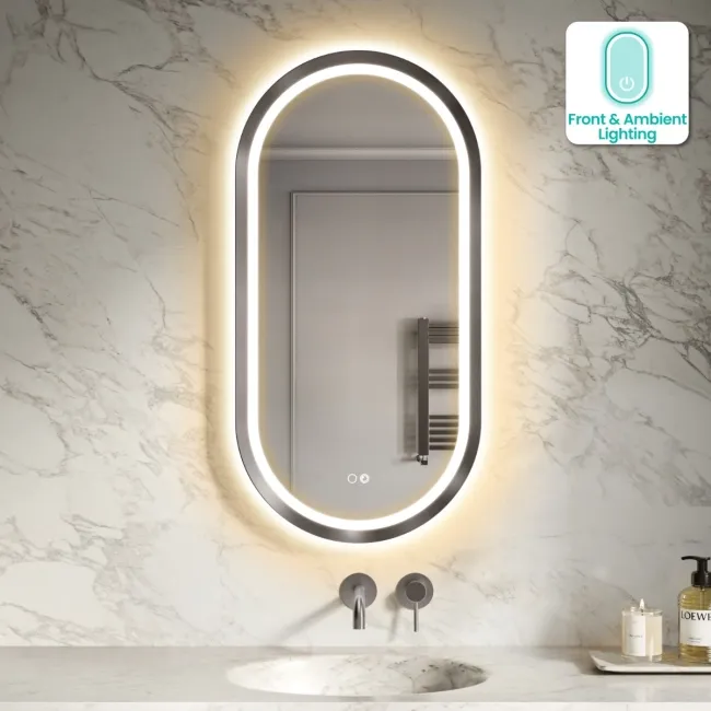 Isabel Brushed Gunmetal Pill LED Mirror with Front & Back Illumination 1000x500mm