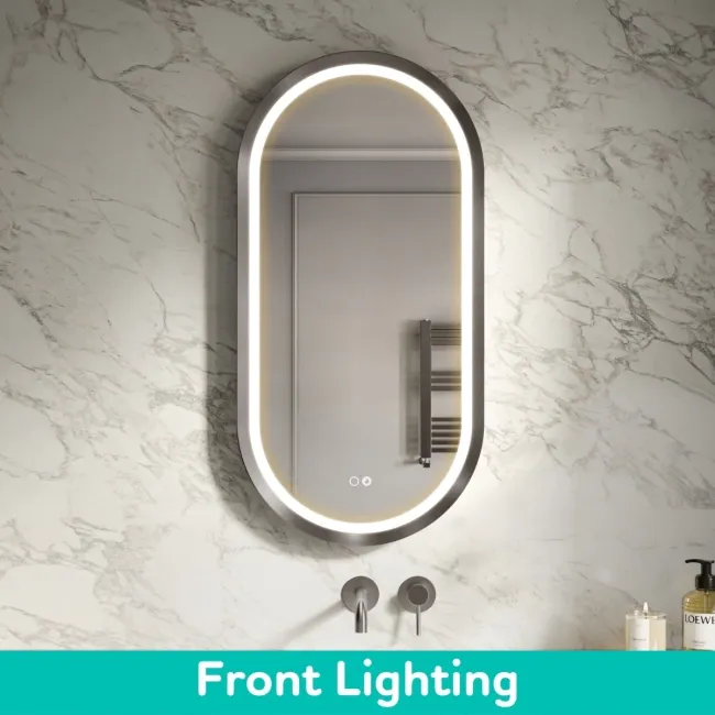 Isabel Brushed Gunmetal Pill LED Mirror with Front & Back Illumination 1000x500mm