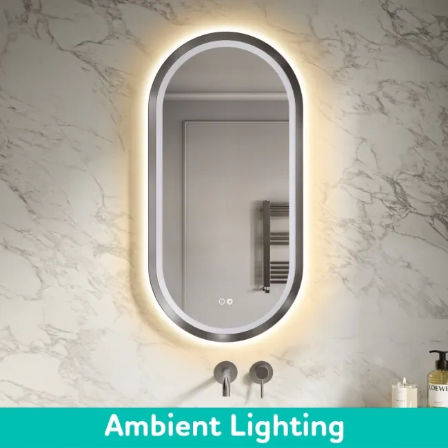 Isabel Brushed Gunmetal Pill LED Mirror with Front & Back Illumination 1000x500mm