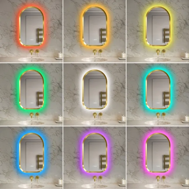 Isabel Brushed Brass Arched RGB LED Mirror with Ghost Technology 800x500mm