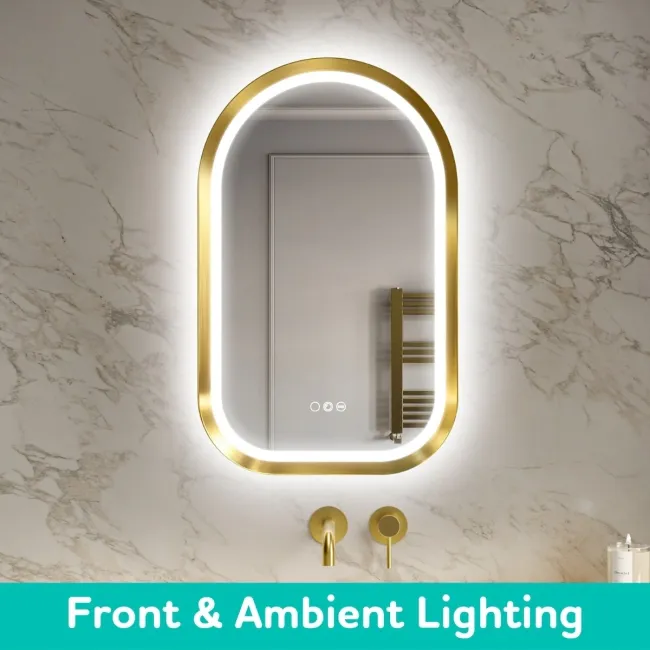 Isabel Brushed Brass Arched RGB LED Mirror with Ghost Technology 800x500mm