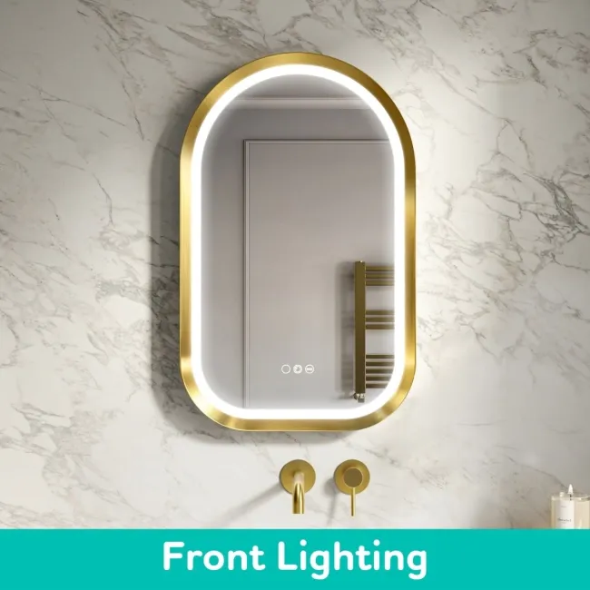 Isabel Brushed Brass Arched RGB LED Mirror with Ghost Technology 800x500mm