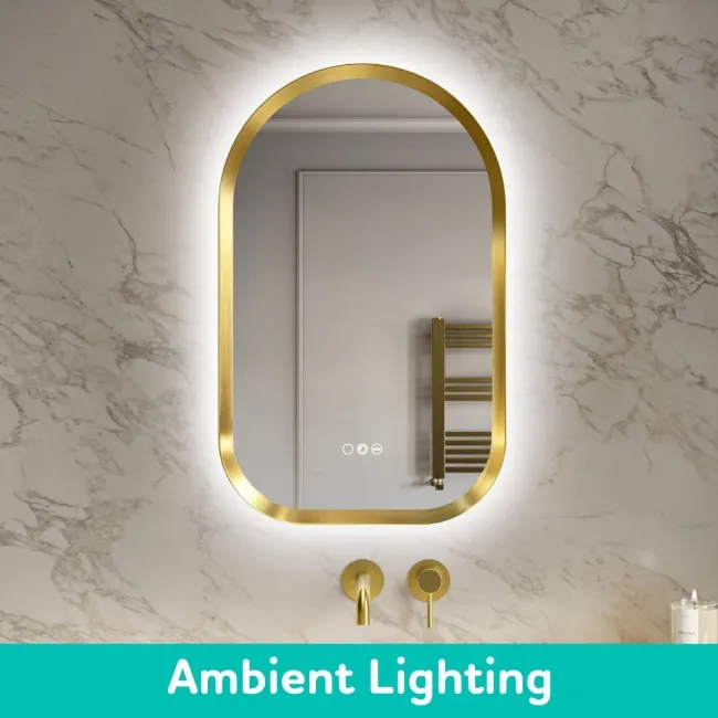 Isabel Brushed Brass Arched RGB LED Mirror with Ghost Technology 800x500mm