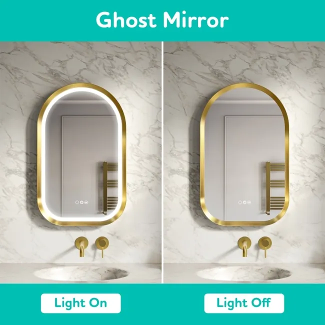 Isabel Brushed Brass Arched RGB LED Mirror with Ghost Technology 800x500mm