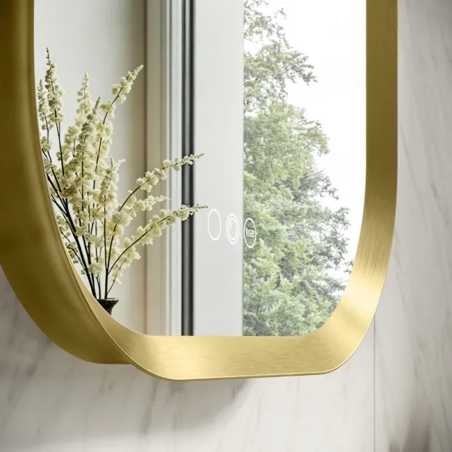 Isabel Brushed Brass Arched RGB LED Mirror with Ghost Technology 800x500mm
