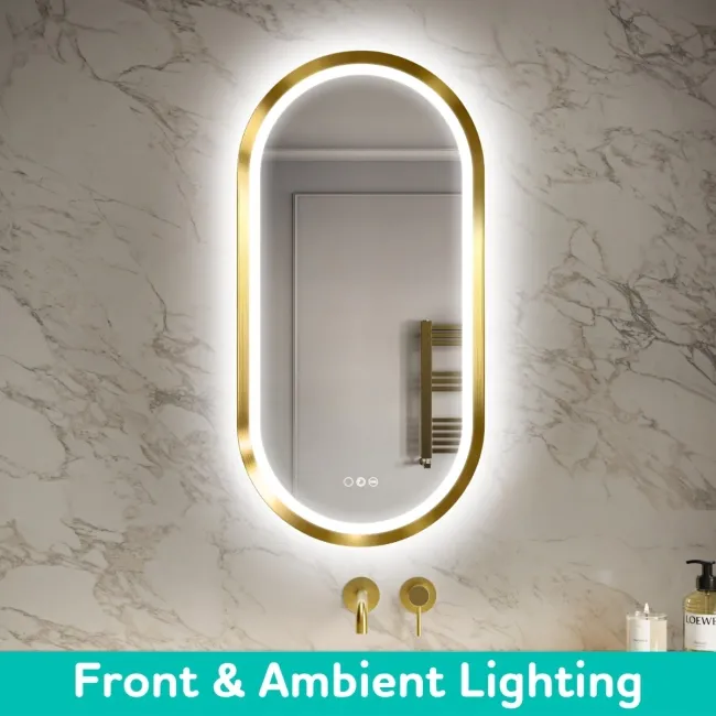 Isabel Brushed Brass Pill RGB LED Mirror with Ghost Technology 1000x500mm